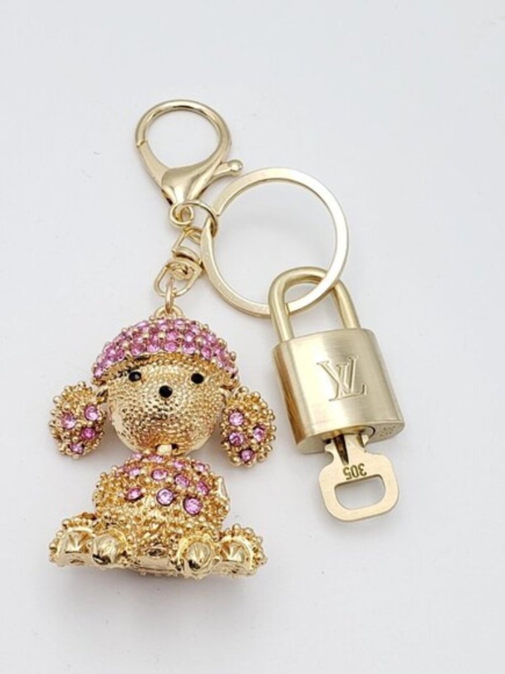 Authentic Louis Vuitton Gold Padlock 🔒 Shiny LV Key + Unbranded Puppy Charm - Picture 7 of 8